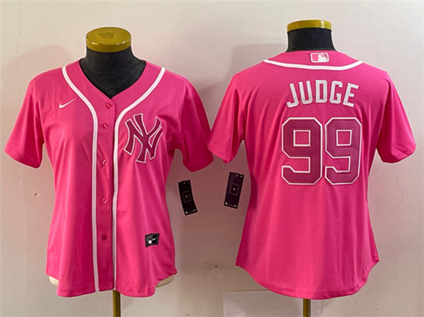 Women's New York Yankees #99 Aaron Judge Pink Stitched Jersey(Run Small)